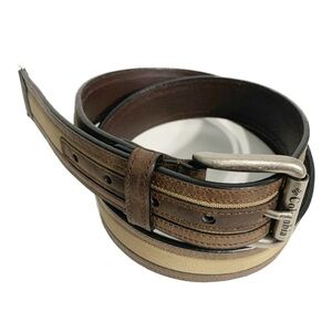 Columbia Sportswear Company Leather / Fabric Two Tone Belt Silver Tone Hardware